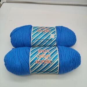 2X Vintage Montgomery Ward Acrylic Yarn Med Blue 8oz 4 Ply Worsted